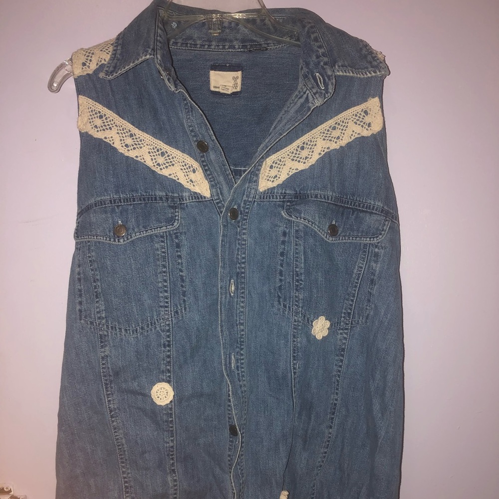 Urban renewal denim vest with lace